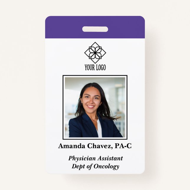Purple Vertical Custom Employee ID Photo Name ID Badge (Front)