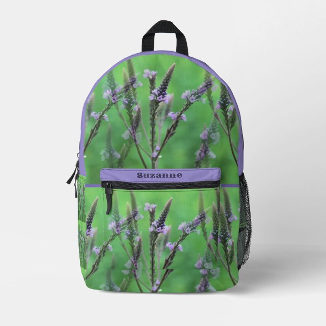 Purple Vervain Flowers Multiplied Personalised Printed Backpack (Front)