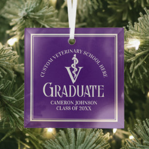 Purple Veterinary School Graduation Christmas Glass Tree Decoration