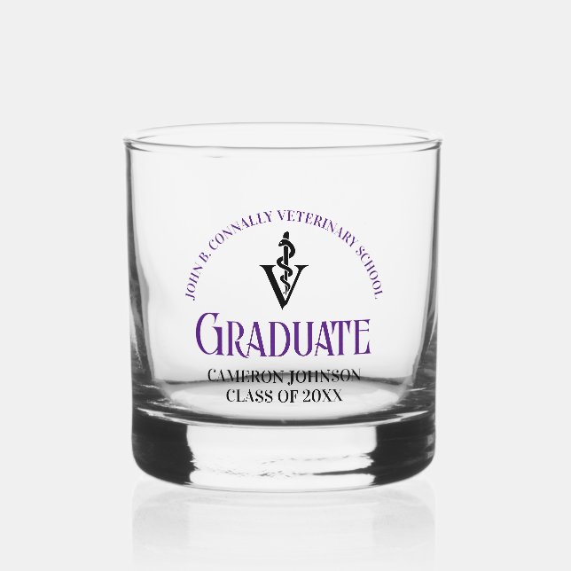 Purple Veterinary School Graduation Custom Whiskey Glass (Front)