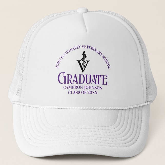 Purple Veterinary School Graduation Personalised Trucker Hat (Front)
