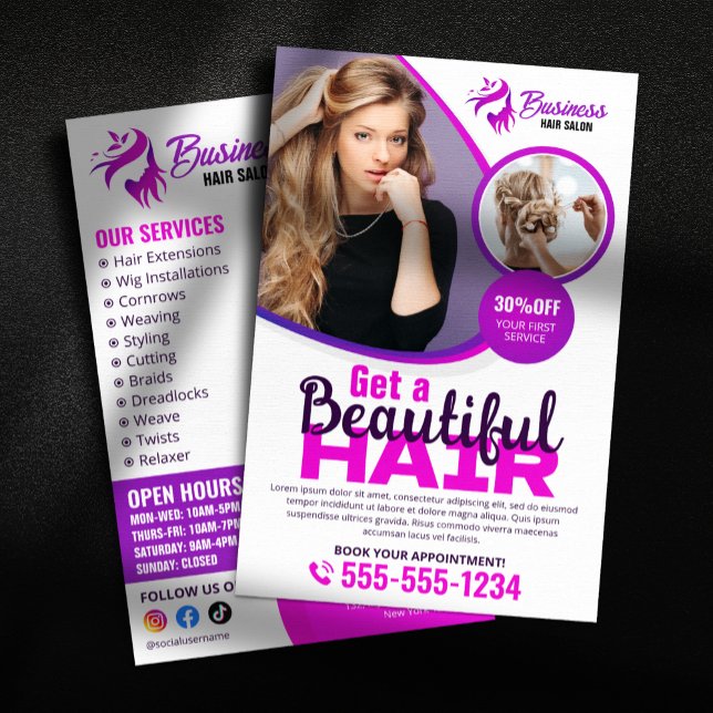 Purple Vibrant Hair Stylist Salon Beauty Makeup Flyer (Creator Uploaded)