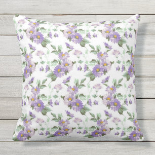 Purple Victorian floral outdoor throw pillow