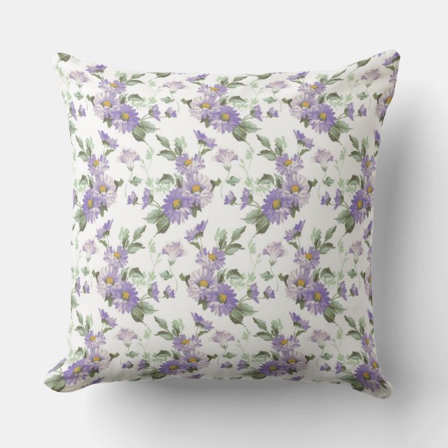 Purple Victorian floral outdoor throw pillow (Front)