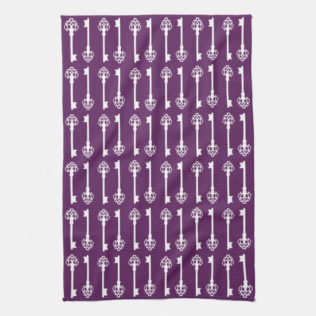 Purple Victorian Keys Tea Towel (Vertical)