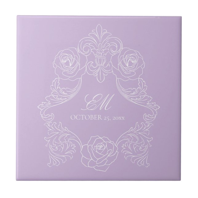 Purple Victorian Monogram Wedding Ceramic Tile (Front)