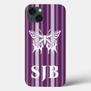 Purple Victorian Stripe with Butterfly iPhone 13 Case