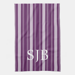 Purple Victorian Stripe with Monogram Tea Towel
