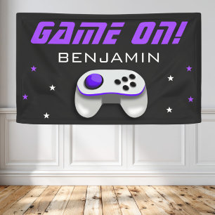 Purple Video Game Birthday Party Banner
