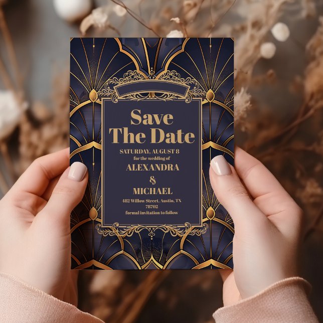 Purple Vintage Art Deco Wedding Save The Date (Creator Uploaded)