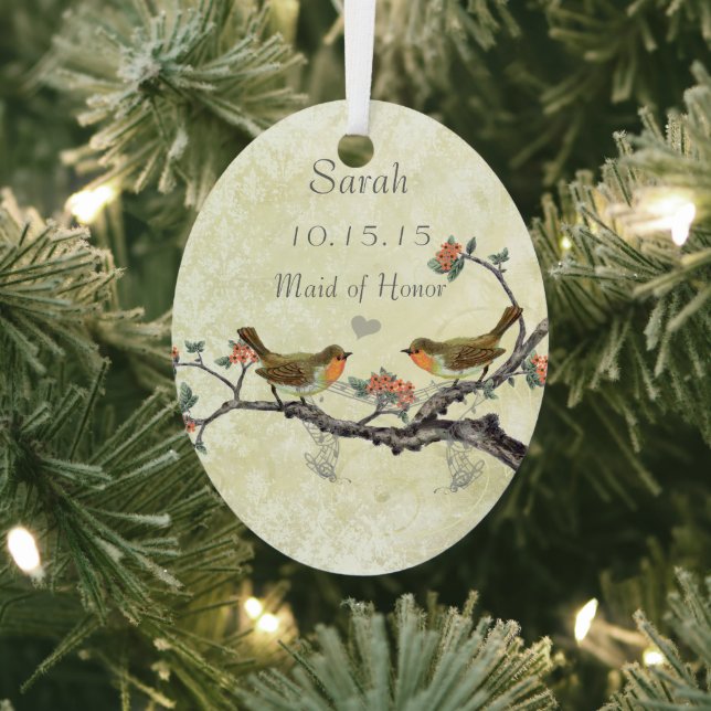 Purple Vintage Bird Maid of Honour Ornaments (Insitu)