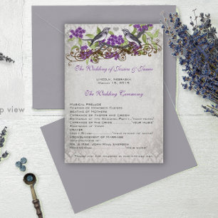 Purple Vintage Birds Damask Wedding Programs Programme