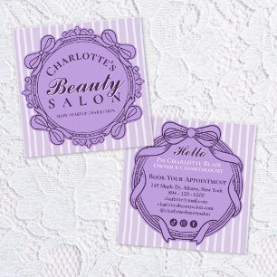 Purple Vintage Bow Frame Square Salon Business Card