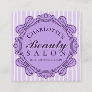 Purple Vintage Bow Frame Square Salon Business Card