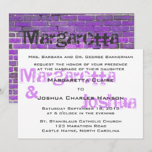 Purple Vintage Brick Graffiti Wedding Invitation