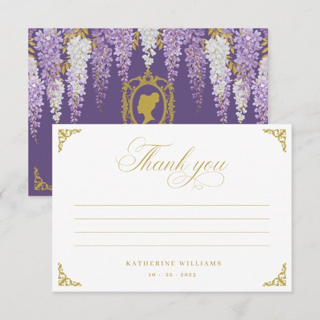 Purple Vintage Bridal Shower Thank You Card (Front/Back)