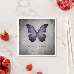 Purple Vintage Butterfly Damask Wedding Napkin