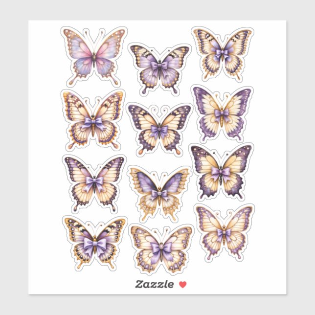 Purple Vintage Butterfly Ephemera Sticker Sheet (Sheet)