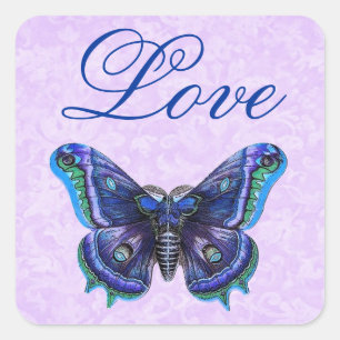 Purple Vintage Butterfly Love Wedding Square Sticker