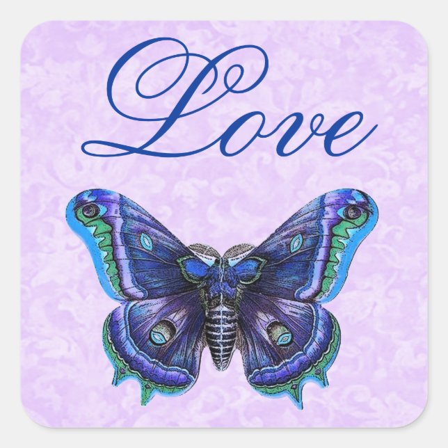 Purple Vintage Butterfly Love Wedding Square Sticker (Front)