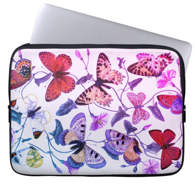 Purple Vintage Butterfly & Moth Painting Laptop Sleeve (Front)