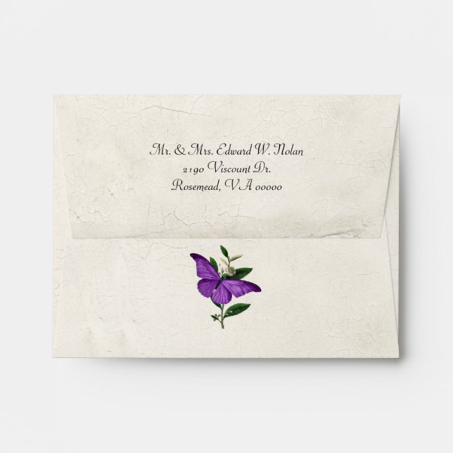 Purple Vintage Butterfly Wedding Thank You Envelope (Back (Top Flap))