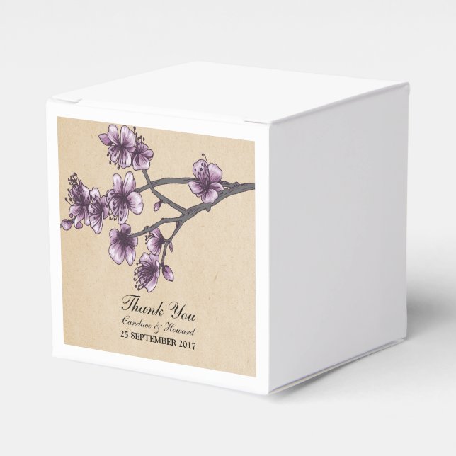 Purple Vintage Cherry Blossoms Favour Boxes (Front Side)