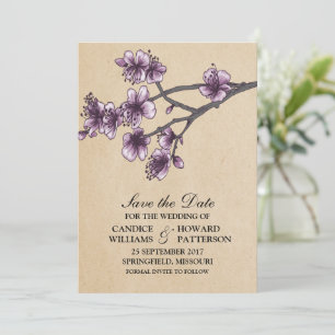 Purple Vintage Cherry Blossoms Save the Date