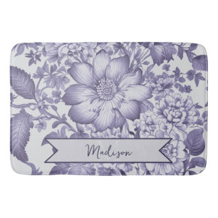 Purple Vintage Chinoiserie Floral Personalised Bath Mat