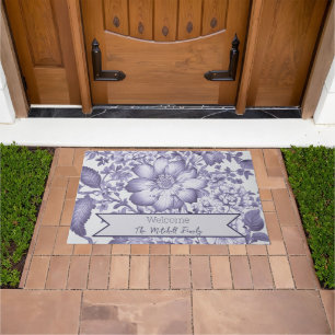 Purple Vintage Chinoiserie Floral Personalised Doormat