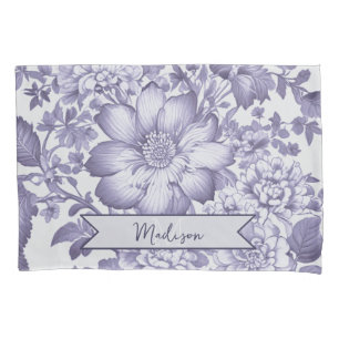 Purple Vintage Chinoiserie Floral Personalised Pillowcase