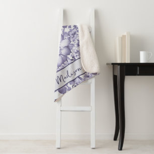 Purple Vintage Chinoiserie Floral Personalised Sherpa Blanket