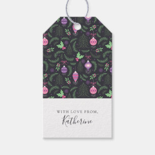 Purple Vintage Christmas Ornament Pattern Gift Tags