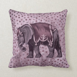 Purple Vintage Circus Elephant on Polka Dots Cushion