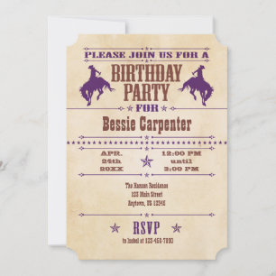 Purple Vintage Cowboy Birthday Invitation