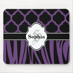 Purple Vintage Damask Cute Zebra Print Mouse Mat