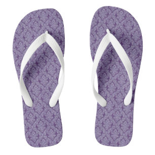 Purple vintage damask ornament textile pattern flip flops