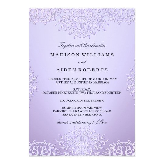 Purple Vintage Damask Wedding Invitation