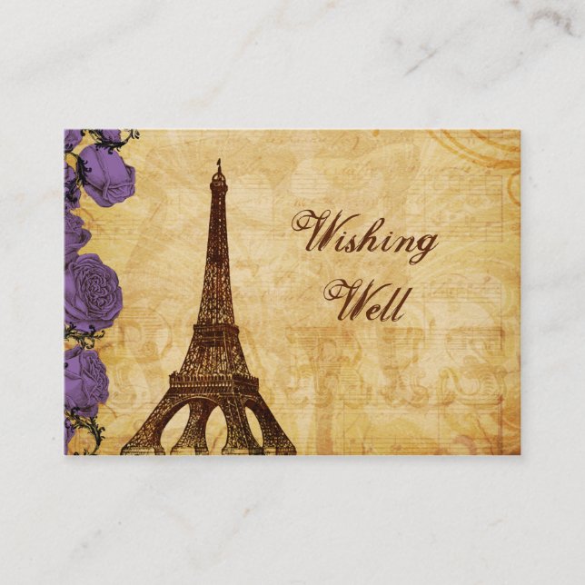 purple vintage Eiffel tower Paris Wedding Enclosure Card (Front)
