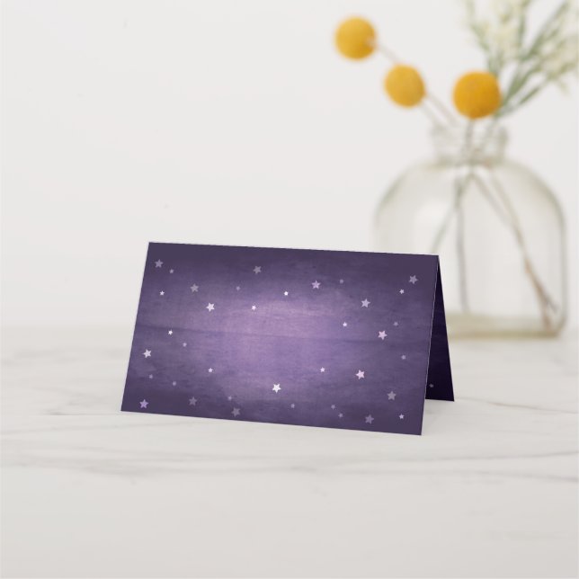 Purple Vintage Faded Stars Halloween Folded Place Card (Front)