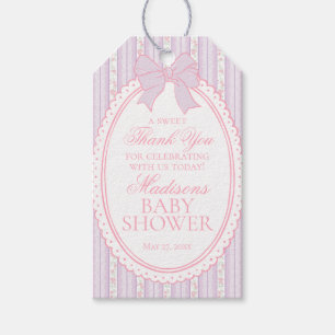 Purple Vintage Fancy Floral Baby Shower Favours Gift Tags