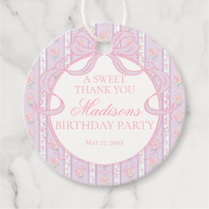 Purple Vintage Fancy Floral Birthday Party Circle Favour Tags