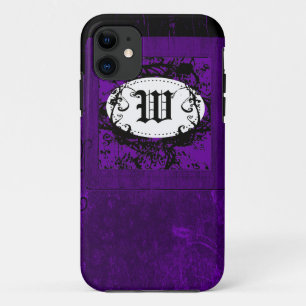 Purple vintage floral pattern and Monogram W iPhone 11 Case