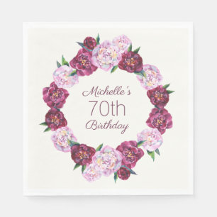Purple Vintage Floral Wreath 70th Birthday Napkin