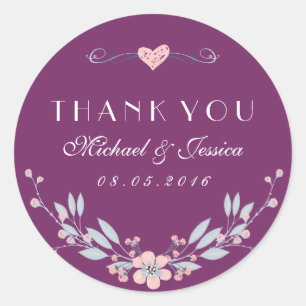 Purple Vintage Flower Wedding Sticker with Love