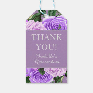 Purple Vintage Flowers Quinceañera Thank You  Gift Tags