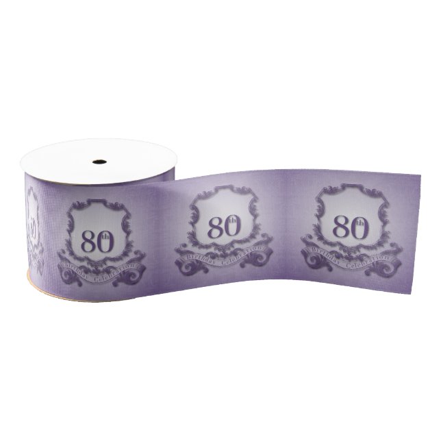 Purple Vintage Frame 80th Birthday Celebration Grosgrain Ribbon (Spool)