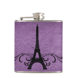 Purple Vintage French Flourish Hip Flask