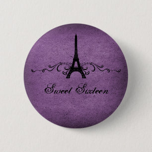 Purple Vintage French Flourish Sweet 16 Button