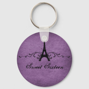 Purple Vintage French Flourish Sweet 16 Keychain